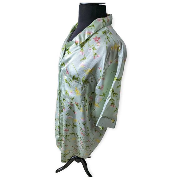 Maidenform Green Floral Satin Button Down Short Sleeve Night Shirt Size 1X - Picture 5 of 12